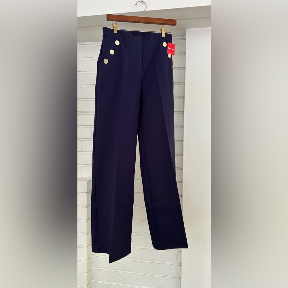 NWT! Spanx Navy Blue High-Waisted Pants with Gold Buttons Size M